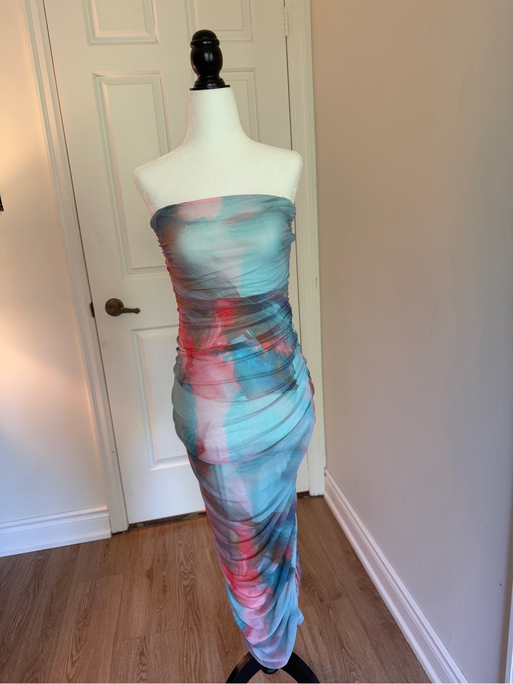 Bershka Strapless Multicolor Ruched Tube Maxi Dress M